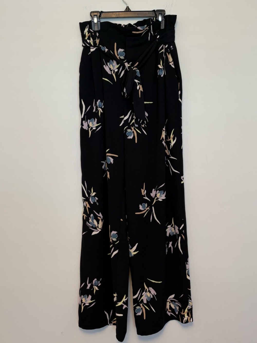 a new day floral paper bag pants black tie waist size small